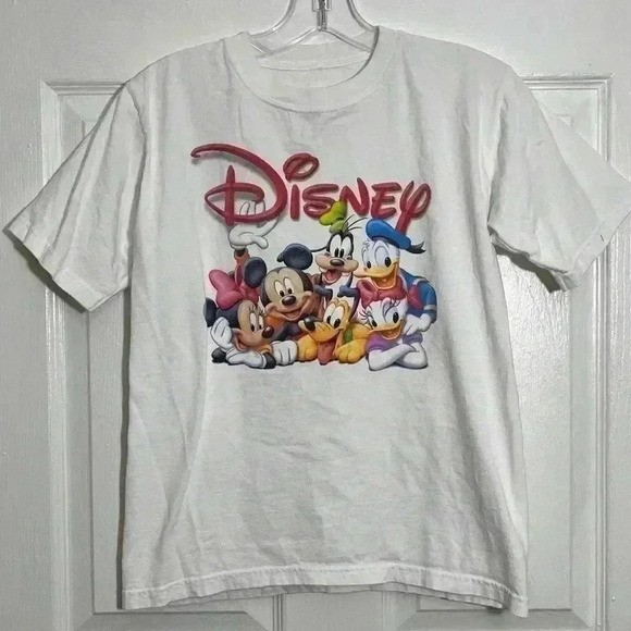 Disney Other - DISNEY White T-Shirt with Characters and Emblem | size Medium